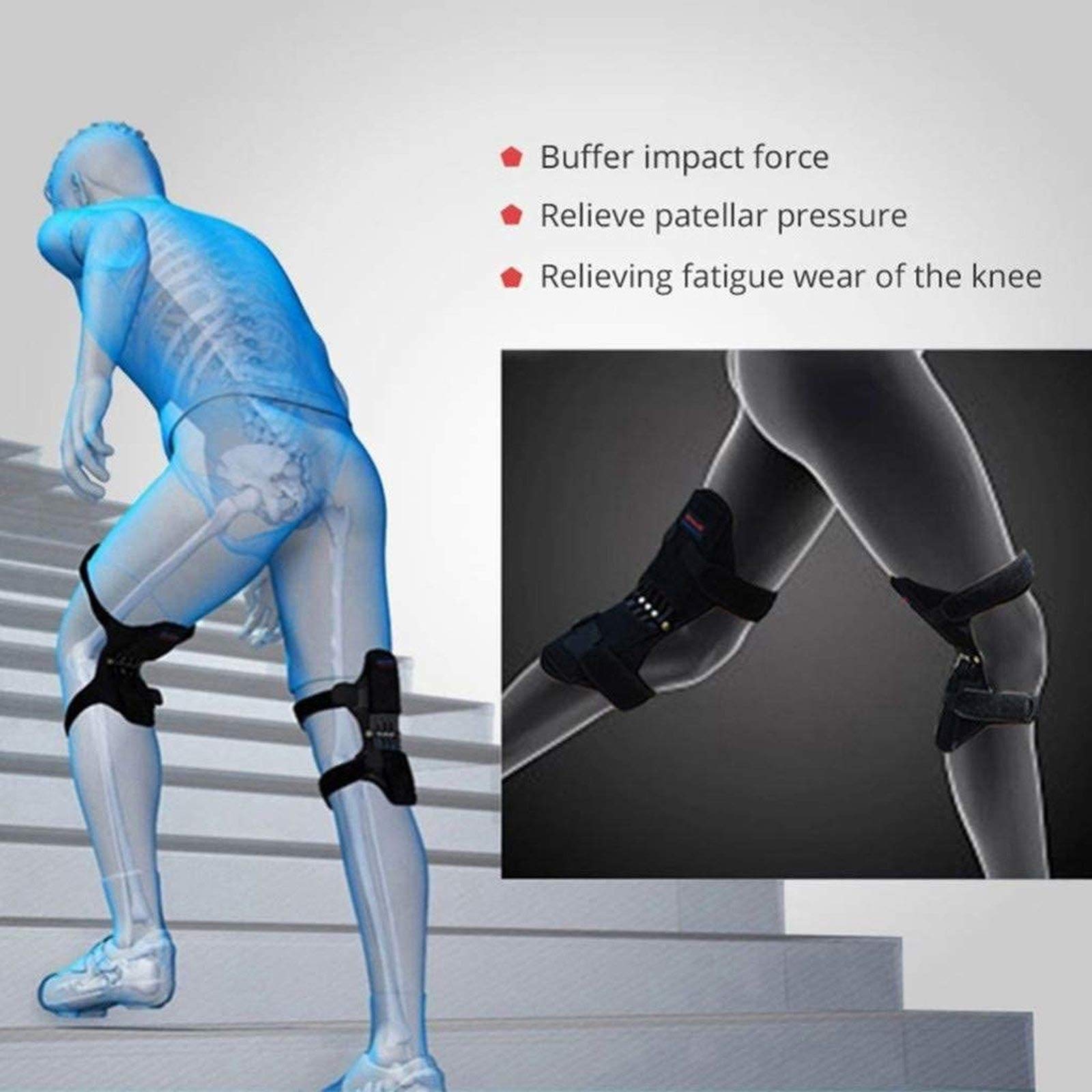 Rodillera de resorte para entrenamiento de fitness, almohadilla de apoyo articular para senderismo, correr, escalada, escaleras, gimnasio, sentadillas (1 par)