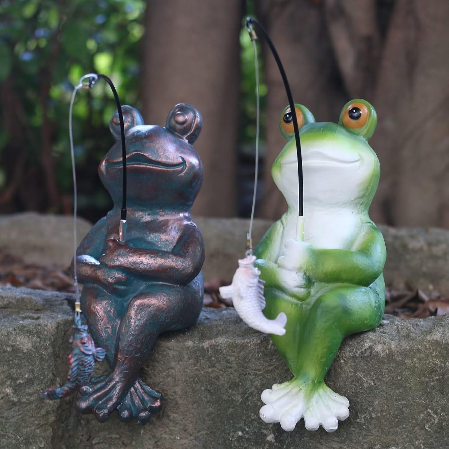 Antique Copper Fishing Frog Statue - Outdoor Garden Statue & Koi Pond Decor