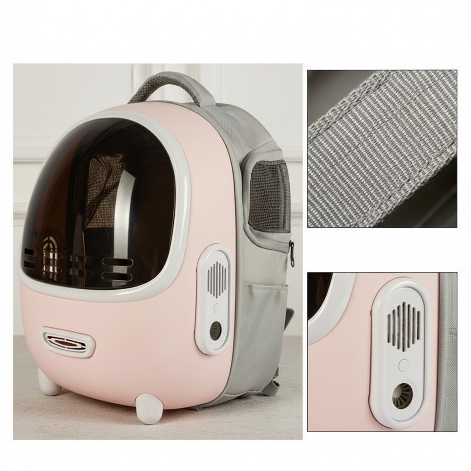 Zaino Trasportino per Animali Trasportino Gatto Cane Cucciolo Stile Finestra a Cupola Scura Ventilazione Laterale Rete Chiusura a Cerniera Piedini, Rosa, Modello Aggiornato con Ventola