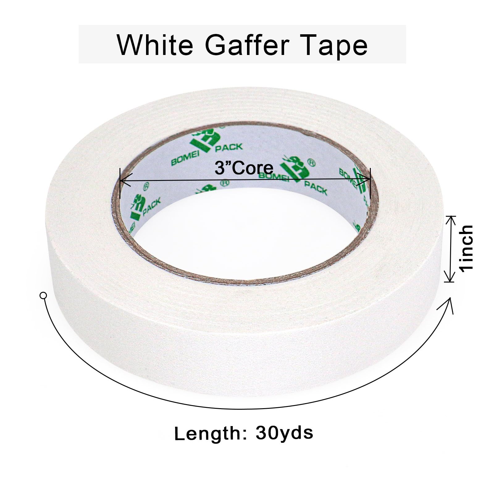 BOMEI PACK 1 Roll White Matte Cloth Gaffer Tape,Non Reflective Duct Tape 24mm x 27m for Entertainment Theater Studio Photography Masking.DIY Craft Shaping Ducts Fixing Repairing Carpet Seaming - Image 2