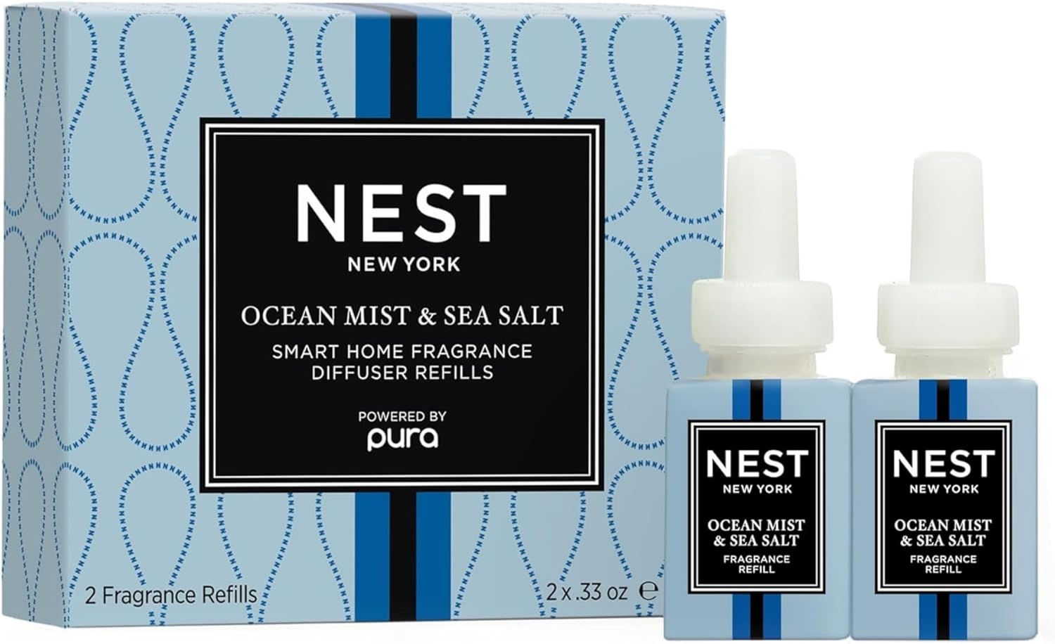 NEST New York Smart Home Fragrance Diffuser Refill Smart Vials, Ocean Mist & Sea Salt - Set of 2 - Designed for NEST x Pura 3 and NEST x Pura 4 Diffusers - Cruelty Free, Vegan