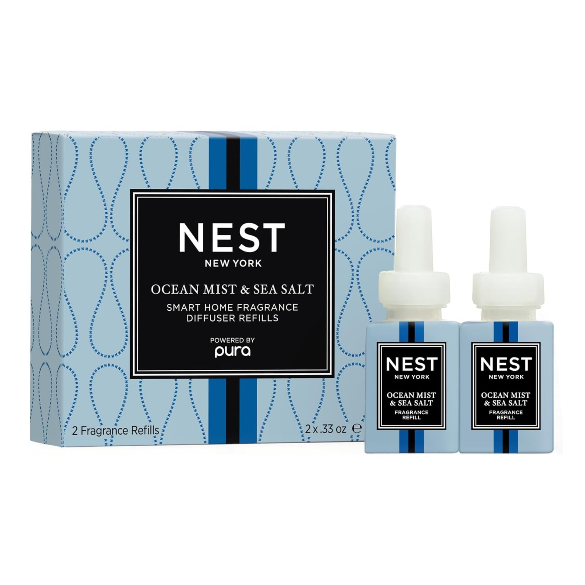 NEST New York Smart Home Fragrance Diffuser Refill Smart Vials, Ocean Mist & Sea Salt - Set of 2 - Designed for NEST x Pura 3 and NEST x Pura 4 Diffusers - Cruelty Free, Vegan