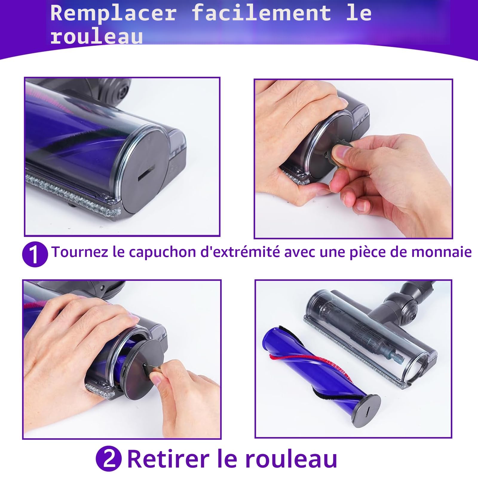 Tête de Brosse pour Dyson V7 V8 V10 V11 V15, Brosse électrique pour Dyson SV10 SV11 SV12 SV14, Pièce de Remplacement pour Brosse à Rouleau, Compatible Tapis & Sols Durs