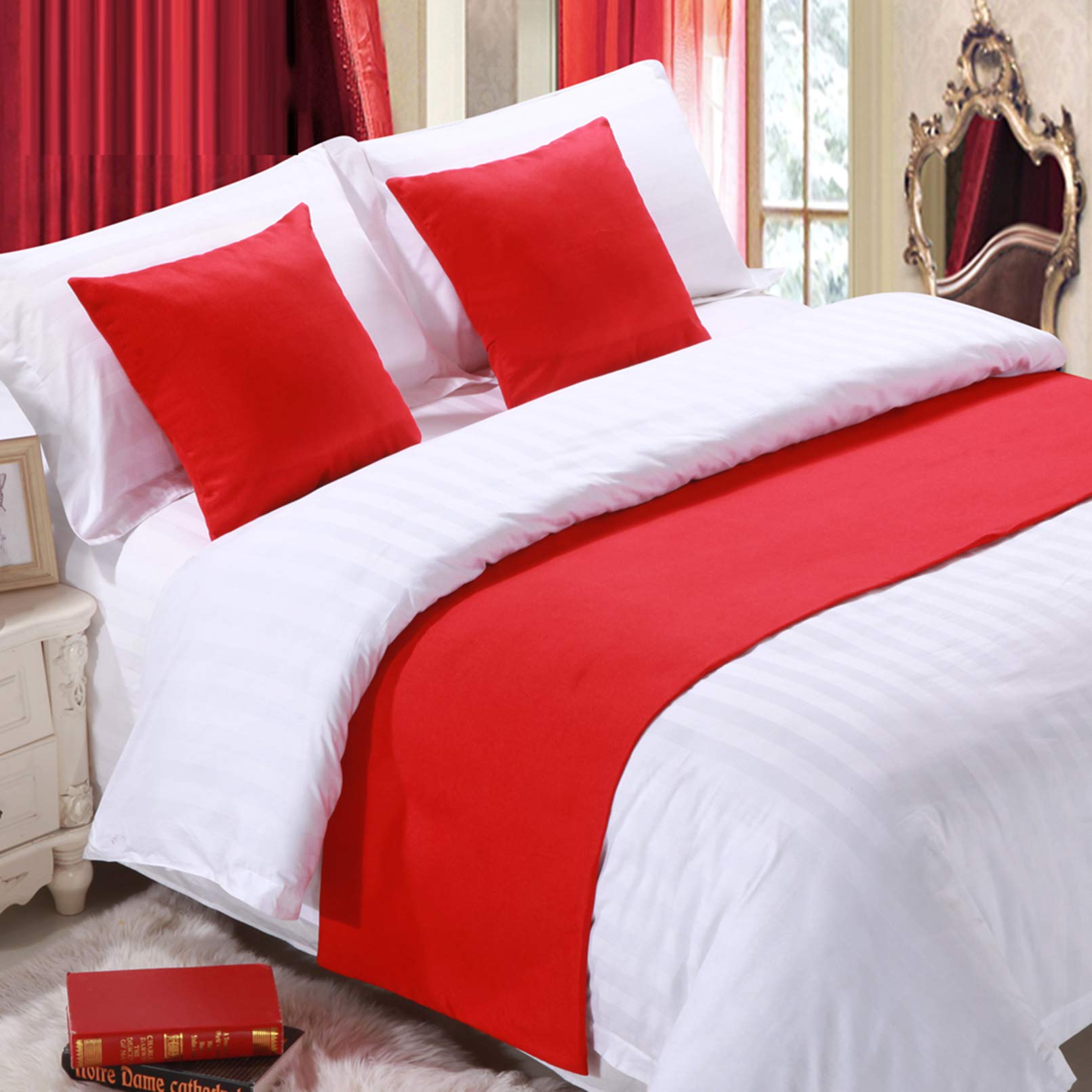 BAMCQ Bed Runner bed runners Hotel bedding premium bed linen bed flag bed end mat bed cover bed decorative strip red_50x240cm (1.8m bed)
