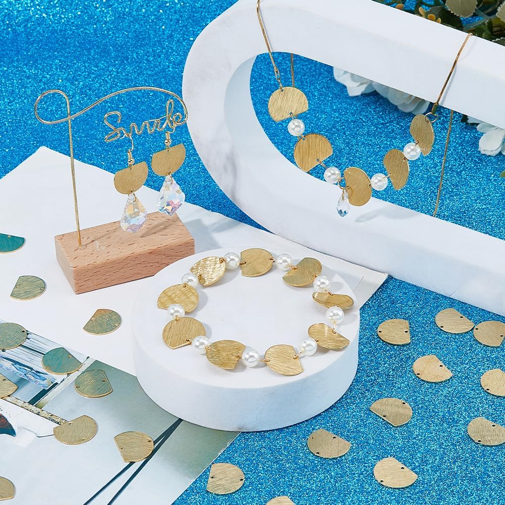 SUPERFINDINGS 80Pcs Blank Stamping Tag 0.5mm Thick Brass Stamping Blank Connector Charms Gold Flat Half Circle Links Connectors Tag Charms Engrave Pendants for Engraving Jewelry DIY Crafts Making