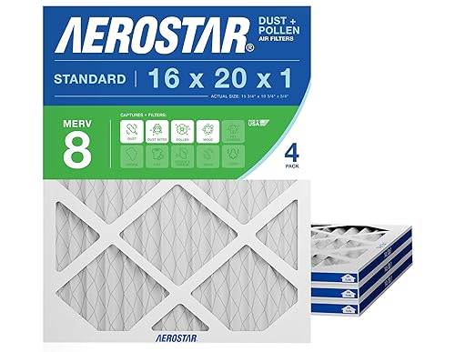 Aerostar MERV 8 de 16 x 20 x 1 - 4 unidades - Filtros plisados para HVAC, horno y aire acondicionado - Elimina el polvo, la pelusa, el moho y el