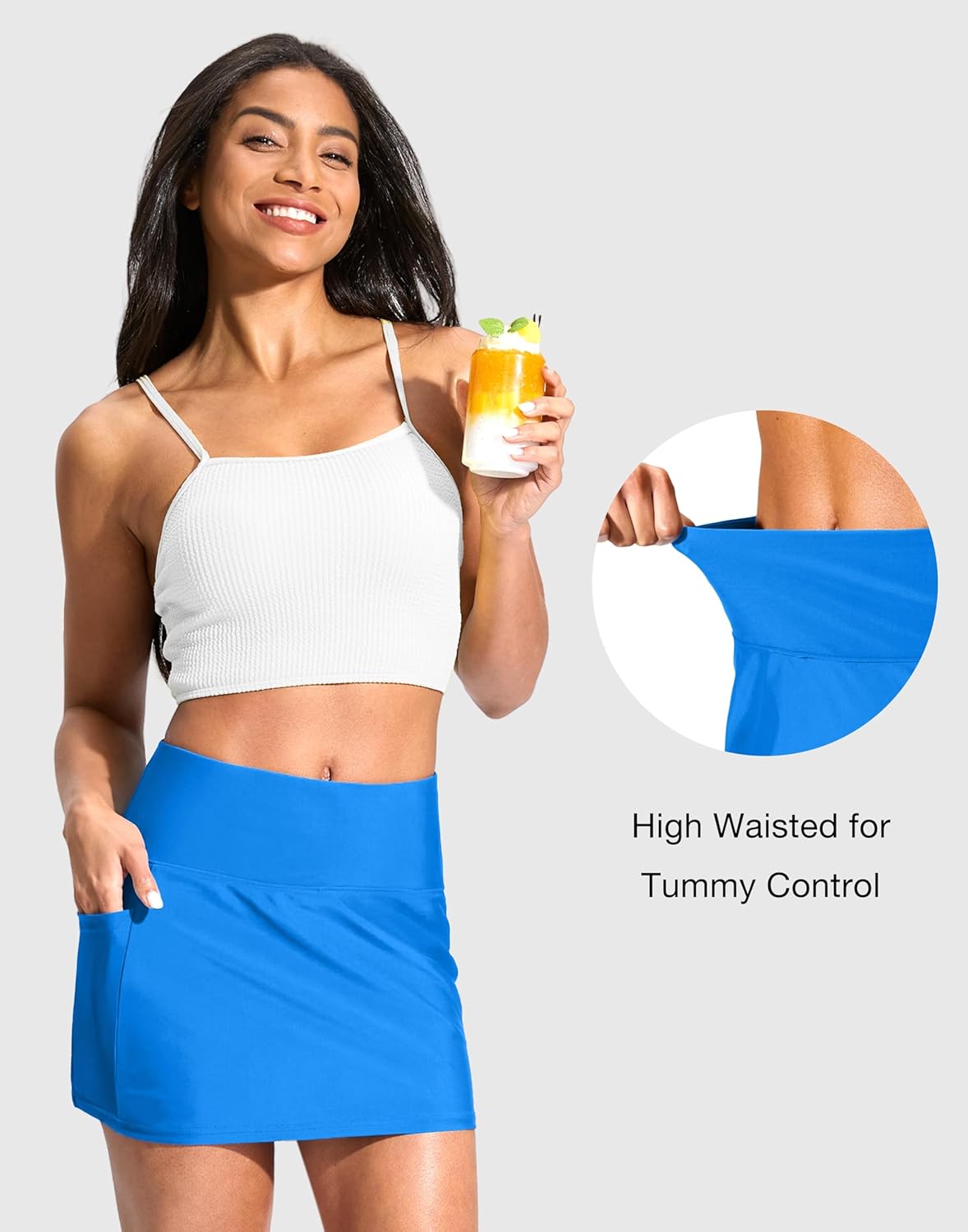 Soothfeel Women's 14" Swim Skirt with Pockets High Waisted Tummy Control Bathing Suit Swimsuit Skirt Modest Tankini Bottoms - Image 4