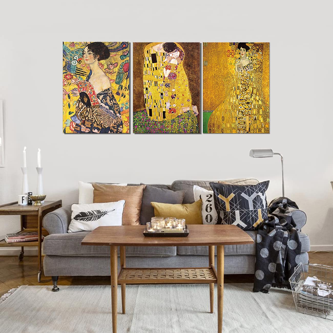 ZHONGYUTONG 3 Stück Gustav Klimt Berühmte Leinwand Kunstdrucke Gerahmtes Abstraktes Gustav Klimt Kuss Ölgemälde Bild Poster für Heimdekoration (60x90cmx3 Teiliges)