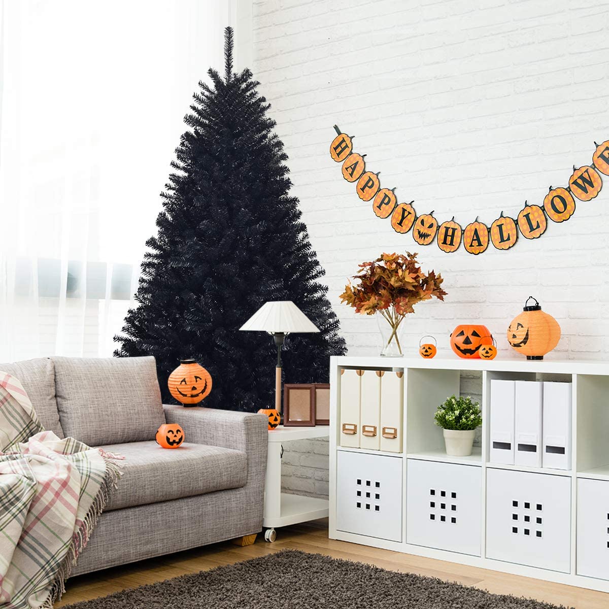 RELAX4LIFE 180 cm Künstlicher Weihnachtsbaum schwarz, Christbaum mit 1036 Spitzen und Metallständer, Tannenbaum für Zuhause, Büro, Schule, Geschäfte
