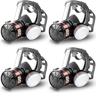HANUU Gas Masks Survival Nuclear and Chemical, Gas Mask with 40mm Activated Carbon Filter and P-A-1 Filters, Tactical Full Face Respirator Mask for Vapor Chemicals Spray Paint Resin Dust (4 Pack)