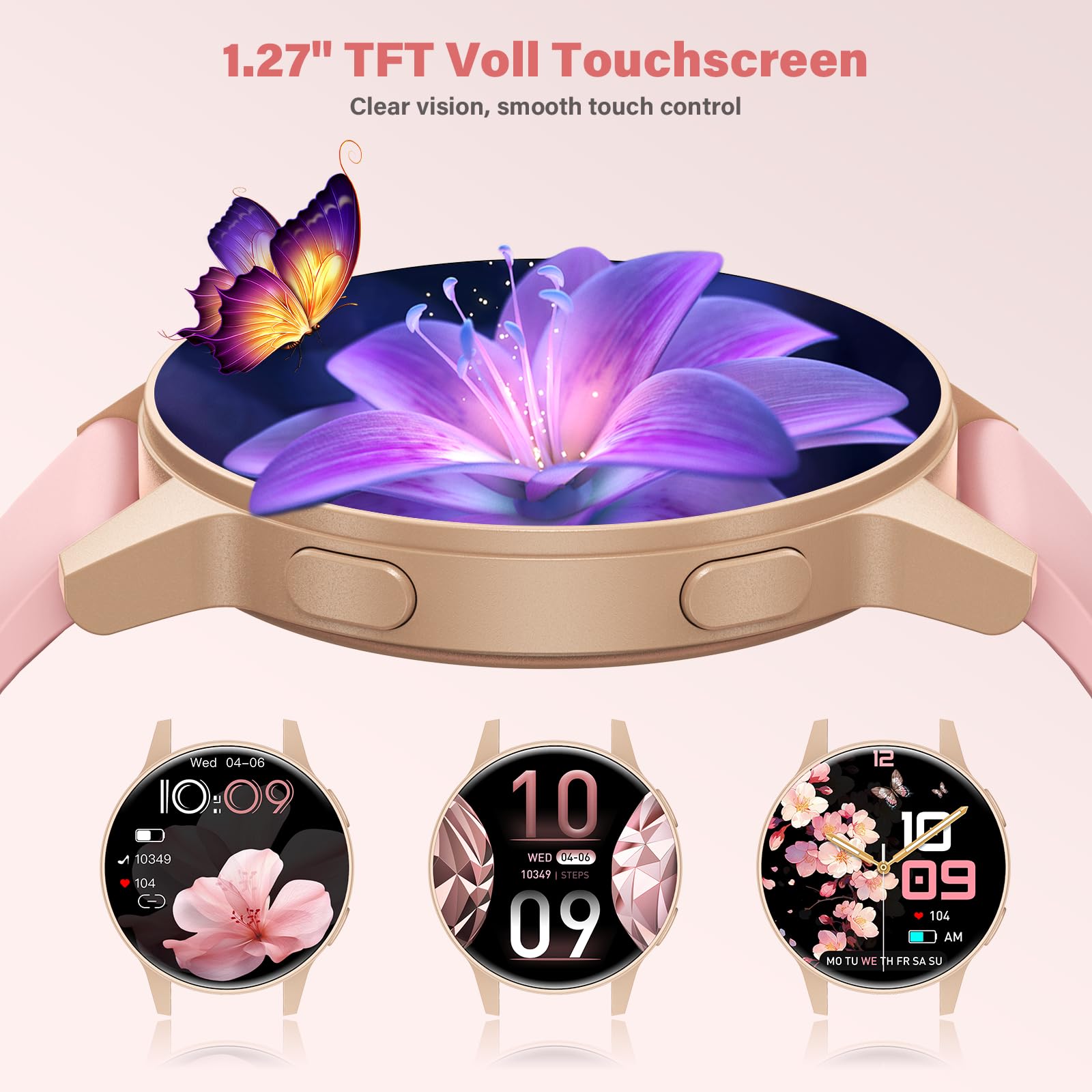 SLOKSFil Reloj Inteligente Mujer, 1.27" TFT con Llamadas Bluetooth Smartwatch Mujer, Ciclo Femenino, 24H Pulsometro, Monitor de sueño, 100+ Deportes, IP68 Waterproof, para Android/iOS (Negro Oro)