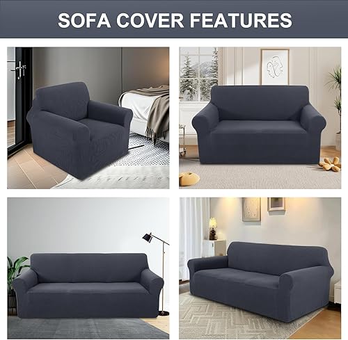 Miniatura 7 de Funda de sofá elástica lavable, protector de muebles con espuma antideslizante y parte inferior elástica para niños, perros (Lgris oscuro)