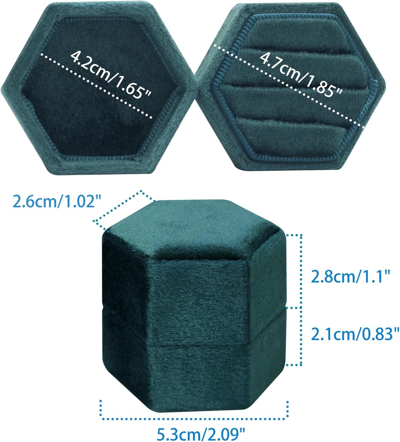 Wedding Ring Box 3 Slots - Hexagon Velvet Ring Box, Detachable Lid Three Slots Jewelry Ring Gift Box, Gorgeous Vintage Premium Ring Bearer Boxes for Proposal Engagement image 2