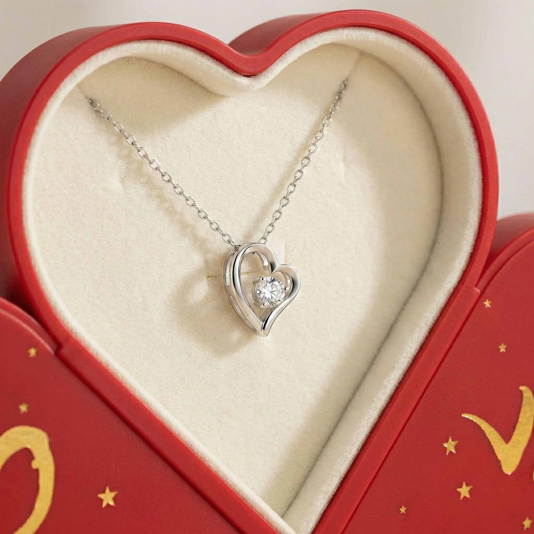 Geschenk für Freundin Frau - Herzförmige Box mit Ewiger Rose & Silber Herzkette, Schmuck Geschenkidee mit Liebesbotschaft für Geburtstag, Jahrestag, Valentinstag & Weihnachten