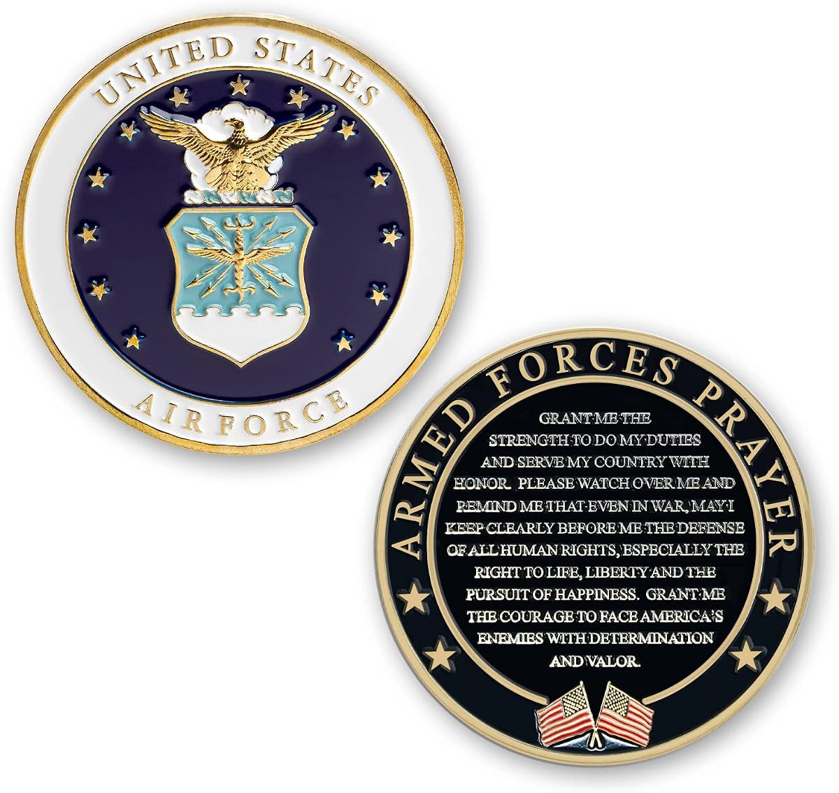 Moneda de oración de las Fuerzas Armadas de la Fuerza Aérea de la Tienda de Regalos Militares - Moneda del Desafío Valor de la USAF, Regalo Inspirador