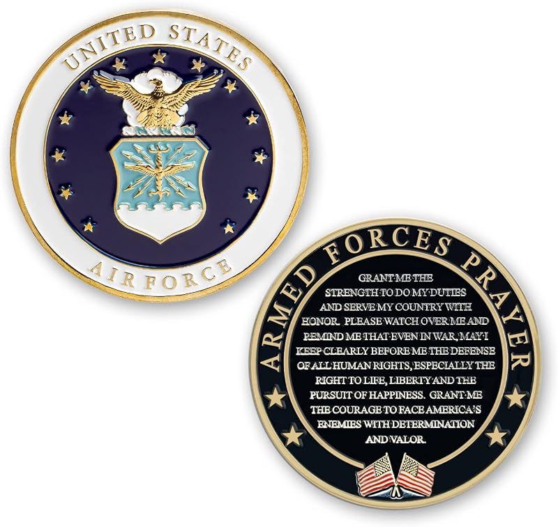 Moneda de oración de las Fuerzas Armadas de la Fuerza Aérea de la Tienda de Regalos Militares - Moneda del Desafío Valor de la USAF, Regalo Inspirador