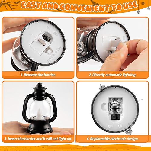 Miniatura 7 de 12 Pcs Halloween Mini Lantern, Lantern Centerpieces for Tables with LED Simulation Candle, 4 Inch Small Hanging Lantern, Lanterns Decorative for