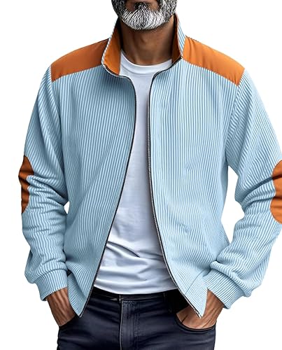 Men's Vintage Casual Jacket Basic Soft Block Collar Zipper Cardigan