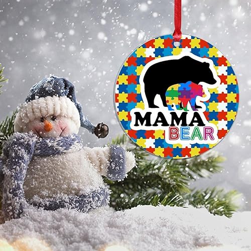 Miniatura 3 de Adorno de Navidad  Mamá oso de recuerdo de Navidad acrílico Adornos de Navidad Mama Bear Autismo Colorido Puzzle Oso Adornos de Navidad para Niños