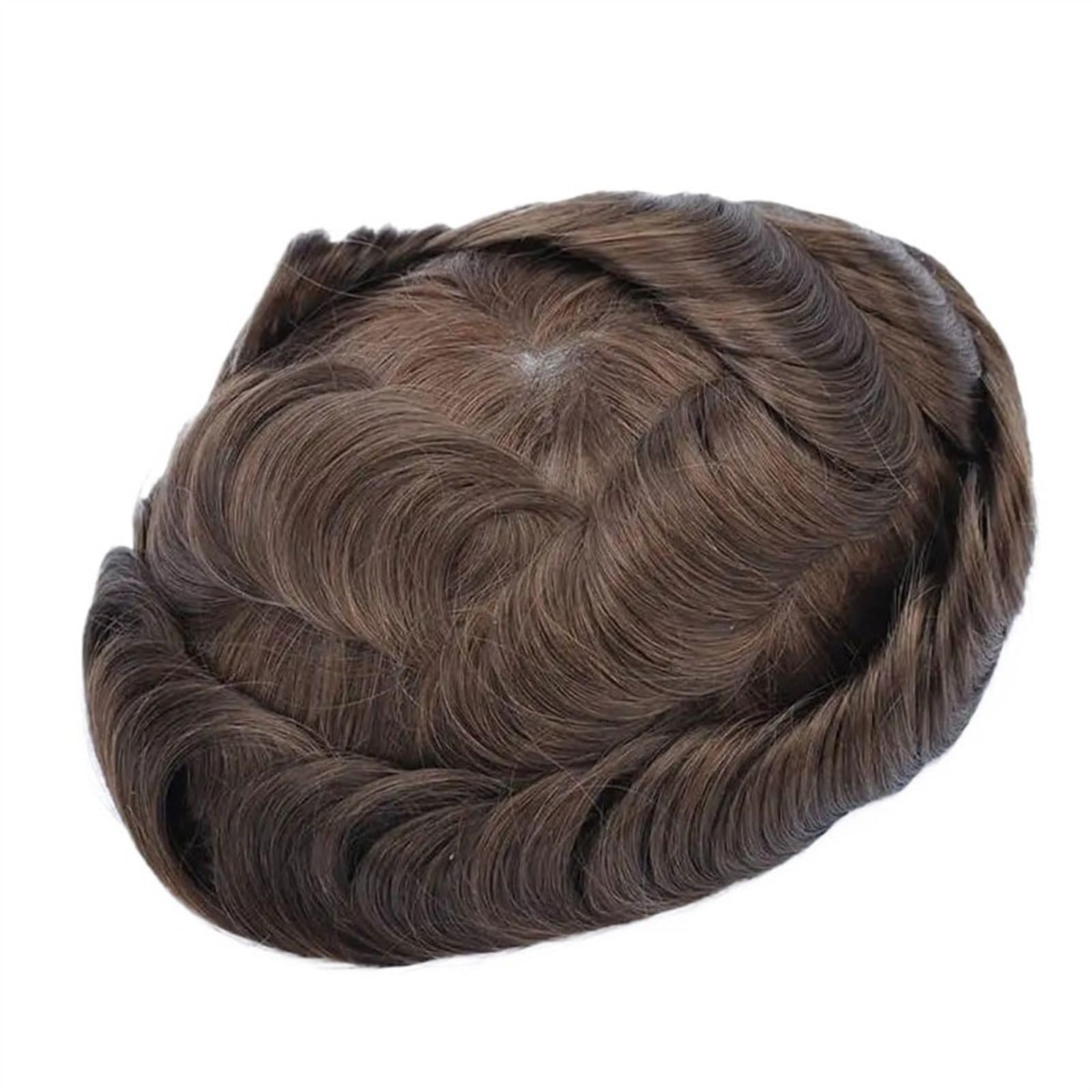 Tupecik męski 0,03 mm Niecienka skóra Peruka męska z włosów męskich Proteza włosowa Remy Włosy ludzkie Naturalne peruki męskie Protese Capilar Masculina Treski(Medium Brown)