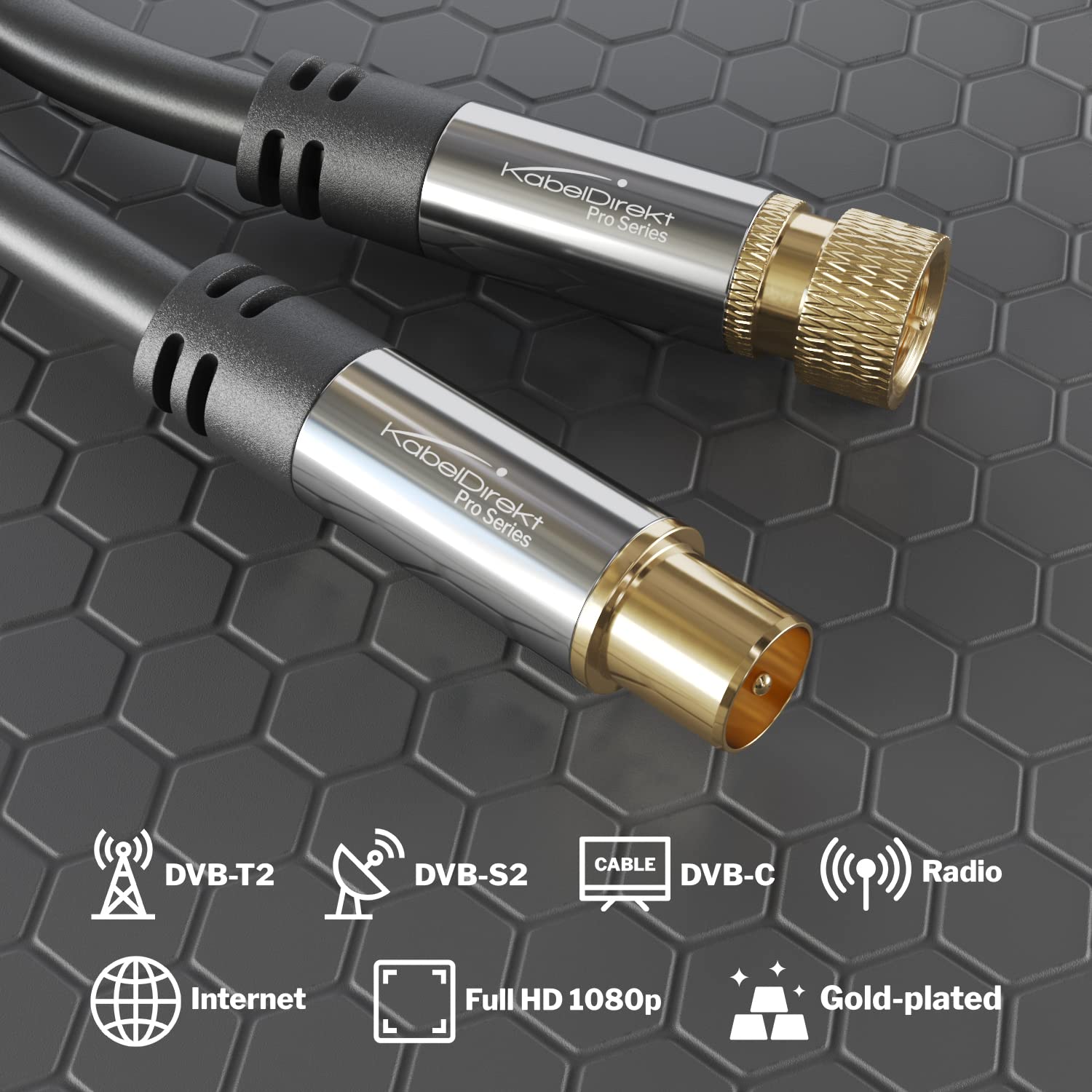 KabelDirekt – 7,5m Câble HDTV SAT/TV (75 ohms, connecteur F > connecteur coaxial, câble coaxial, TV, HDTV, radio, DVB-T2, DVB-C, DVB-S)