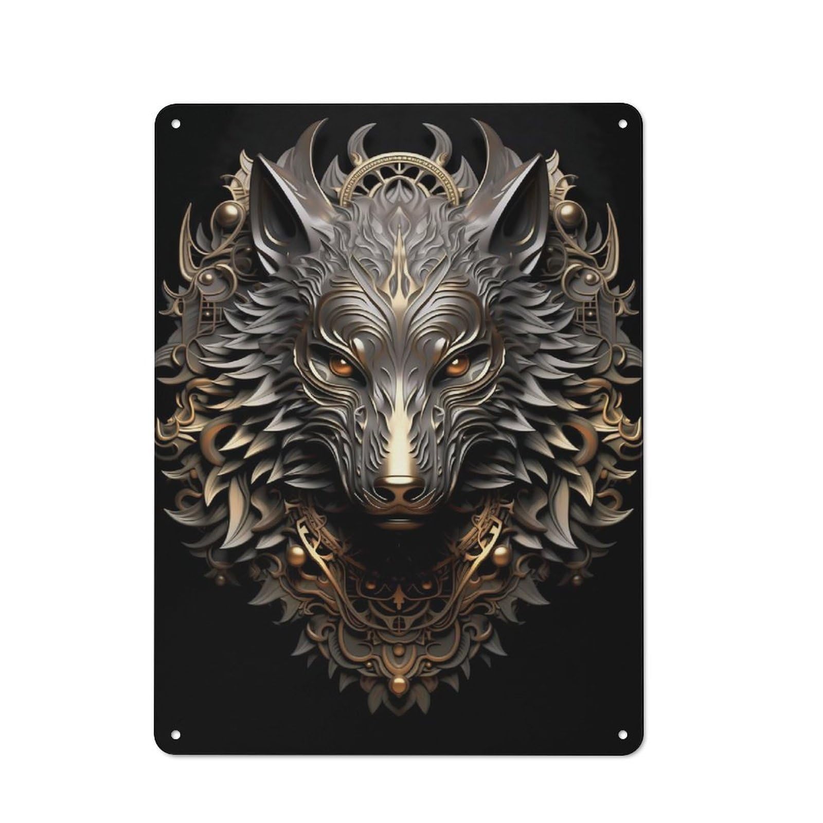 Junmoney Style-1 Retro Metal Wall Sign 40X30cm Featuring Silver Wolf Majesty For Pub Or Café, For Garage, Workshop And Man Cave Decoration