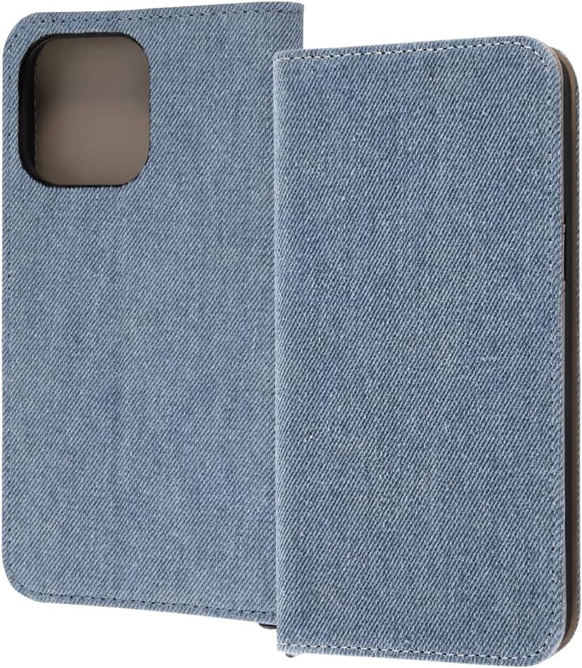イングレム Inglem iPhone 14 Pro Max Case, Shockproof, Notebook Type, Denim, Light Blue