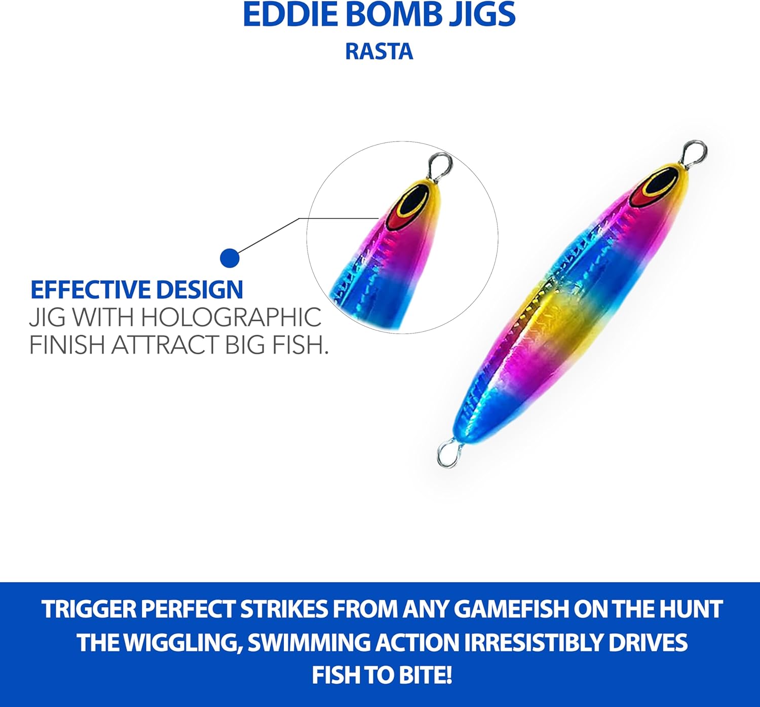 5.5" Eddie Bomb Tuna Jigs 20oz, 2 Pcs Rainbow for Vertical Jigging, Flat Fall Unrigged Lure, Ideal for Bluefin Tuna & Deep Drop Fishing