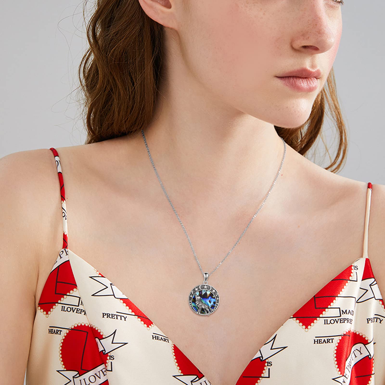 Collar de Lobo, Joyería Para Mujer, Collar con Colgante Vikingo de Luna de Plata de Ley, Regalos Para Hombres y Niñas