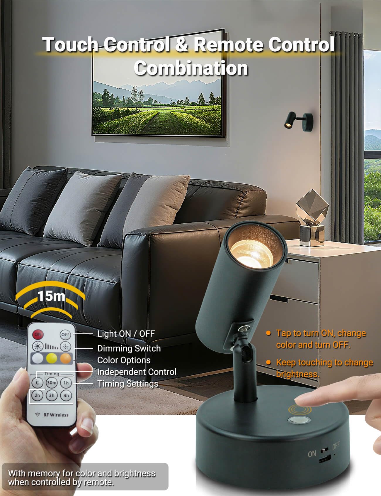Spotlights für den Innenbereich mit Fernbedienung, Wiederaufladbares Bild-Spotlight, Kabellose LED-Akzentbeleuchtung mit Timer & Dimmfunktion 3 CCT Mini-Spots für Gemälde Kunstwerke, 2 stk