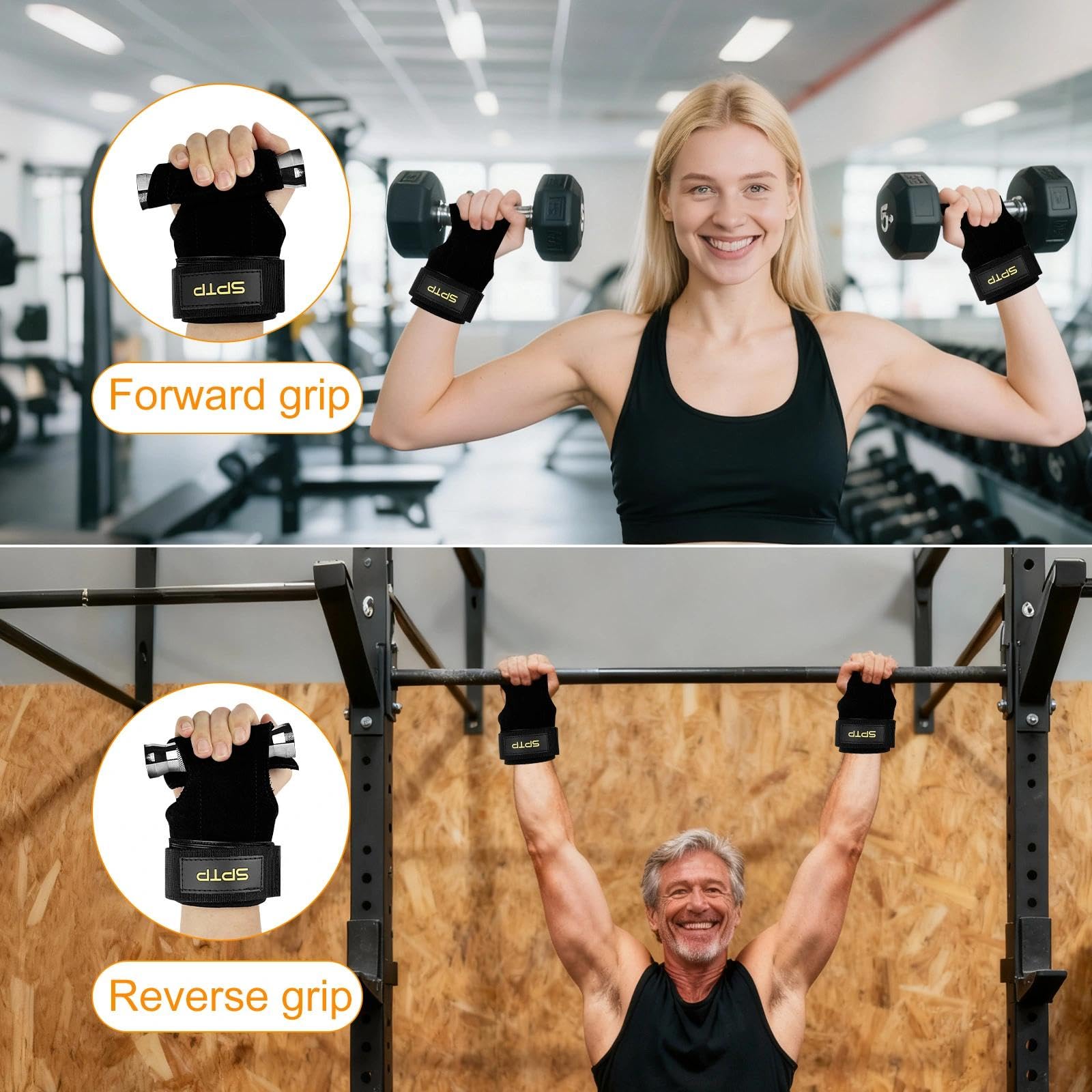 Chiluxendo Nero Straps Palestra, Polsiere Palestra con Imbottite, Fascette Palestra in Pelle, Cinghie Sollevamento Pesi, Fascette Sollevamento Pesi, Cinghie da Polso per Stacchi e Allenamento di Forza