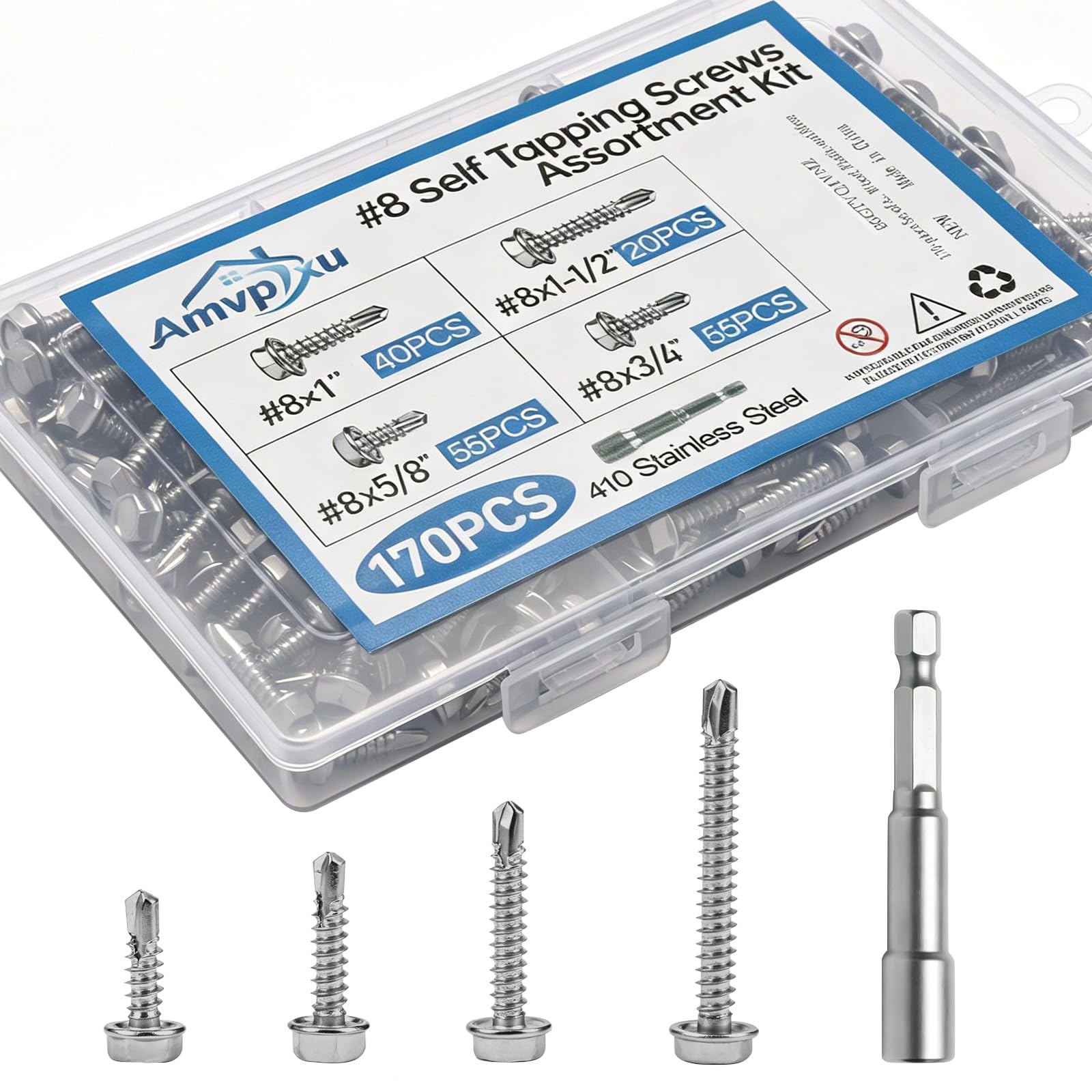 170pcs #8 Self Tapping Screws - Hex Head Kit -1 170pcs #8 Self Tapping Screws - Hex Head Kit -1