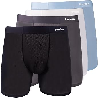 Evankin Mens Mesh Boxer Briefs, Long Leg Ice Silk Underwear | Ultra-thin boxer briefs with breathable nylon mesh, ice silk feel, contoured pouch and flat seams for cool comfort.