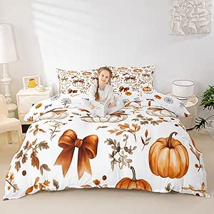 Amazon.com: Erosebridal Fall Pumpkin Bow Queen Duvet Cover, Fall ...