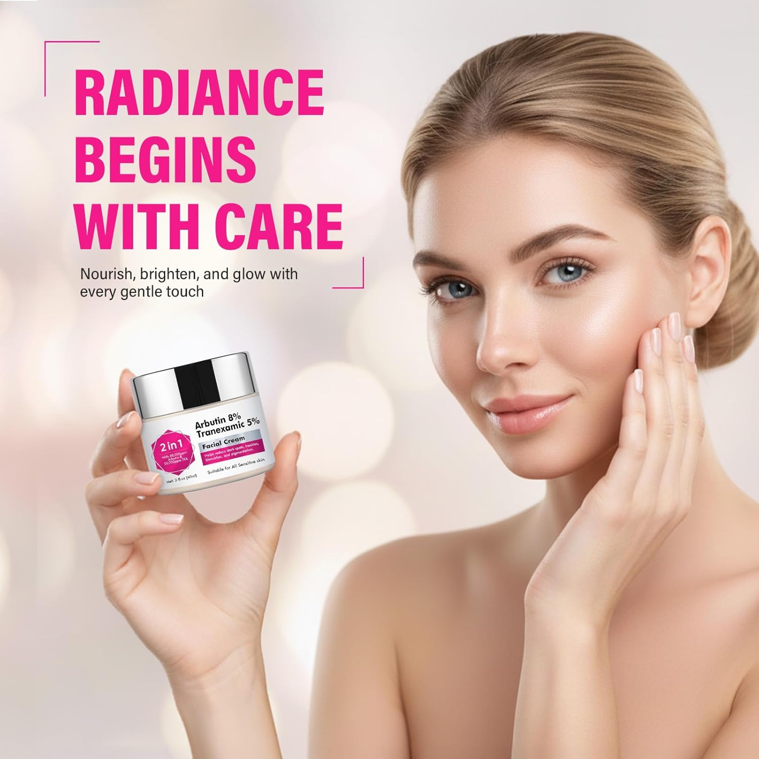 Arbutin 8% + Tranexamîc Acid 5% Cream 2 IN 1, 80,000ppm Arbutin, 50,000ppm TXA, Facial Cream for Dark Spots, Freckle, Blemishes & Pigmentation, Safe for Sensitive Skin, 2 fl.oz - Image 2