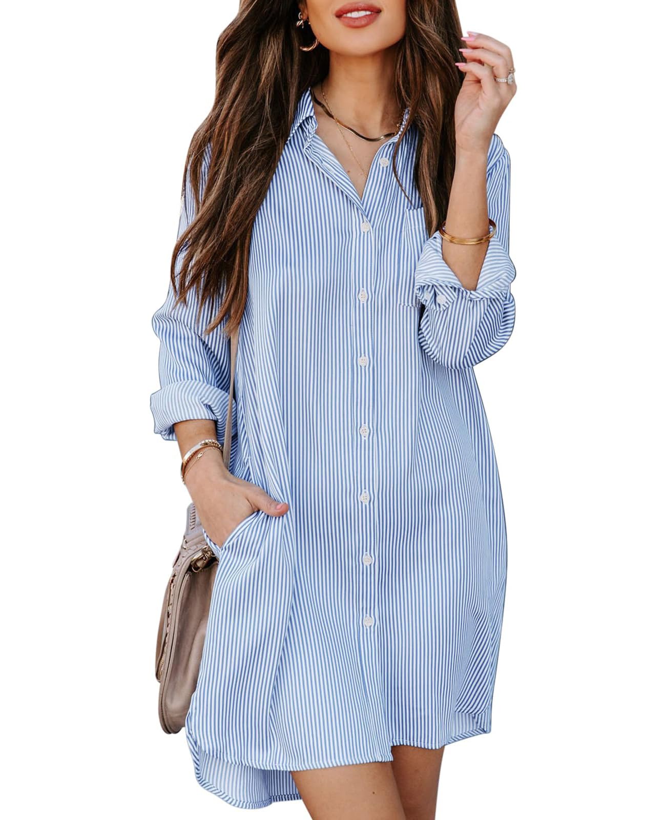 MINTLIMIT Womens Button Down Shirt Dress Spring Summer Loose Casual Long Sleeve Shirt Dresses with Pockets 2025 Trendy