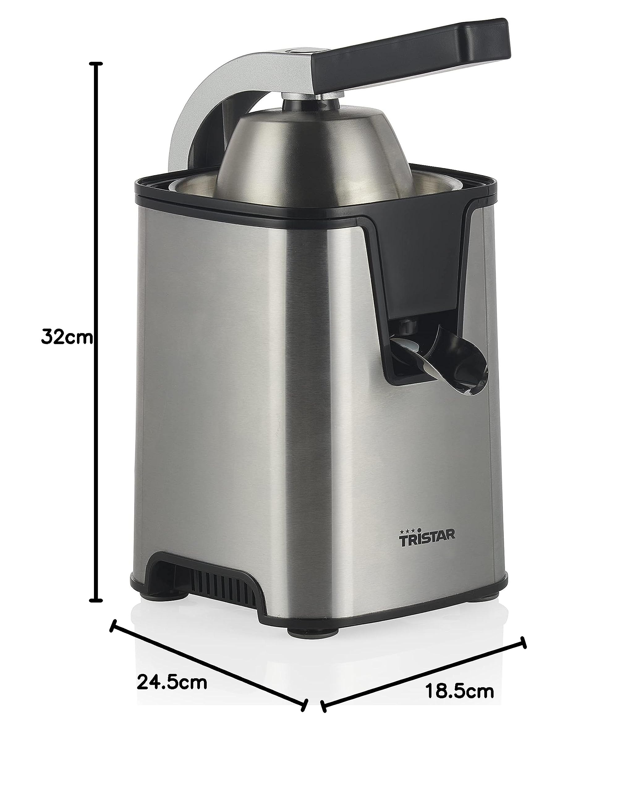 Wyciskarka do cytrusów Tristar CP-3009 - stożki do wyciskania w dwóch rozmiarach - wykończenie ze stali nierdzewnej - moc 350 W