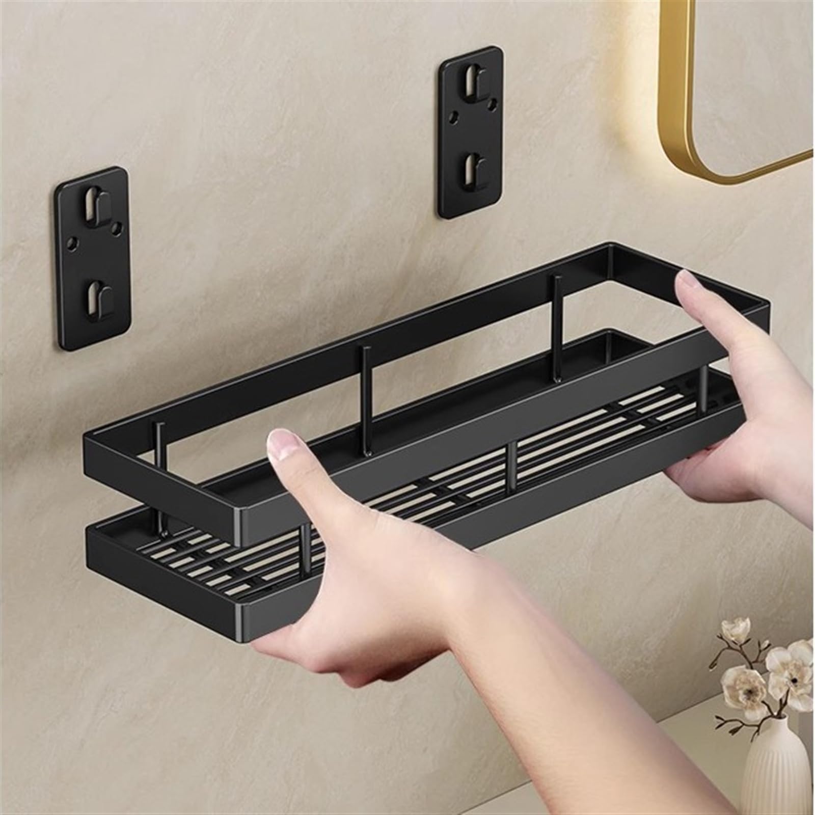 Mensole Bagno Mensola portaoggetti da bagno a parete, portaoggetti da doccia senza foratura, ripiani in acciaio inox 304 for doccia interna e organizer for bagno Portasapone Doccia(Nero,M)