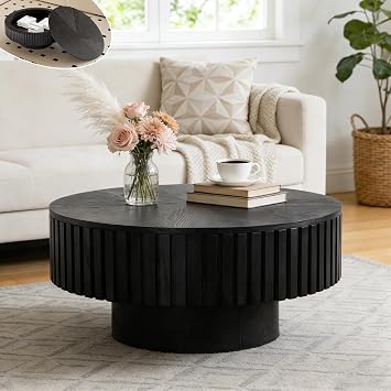 31.5" Round Fluted Coffee Table with Hidden Storage for Living Room