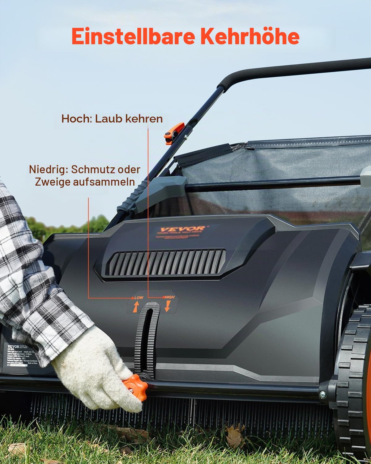 VEVOR Rasenkehrer 54 cm Rasenkehrmaschine Manuell 99L Fassungsvermögen des Fangkorbs Laub- und Rasensammler Spindelmäher 112x67x90cm Handspindelmäher verstellbar zum Aufkehren von Laub Grasschnitt