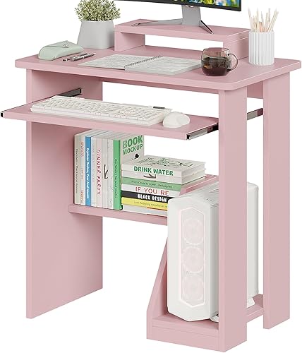 Miniatura 10 de ALISENED Escritorio pequeño de 76 cm para computadora con bandeja para teclado y soporte para monitor, escritorio de estudio y escritura con Negro