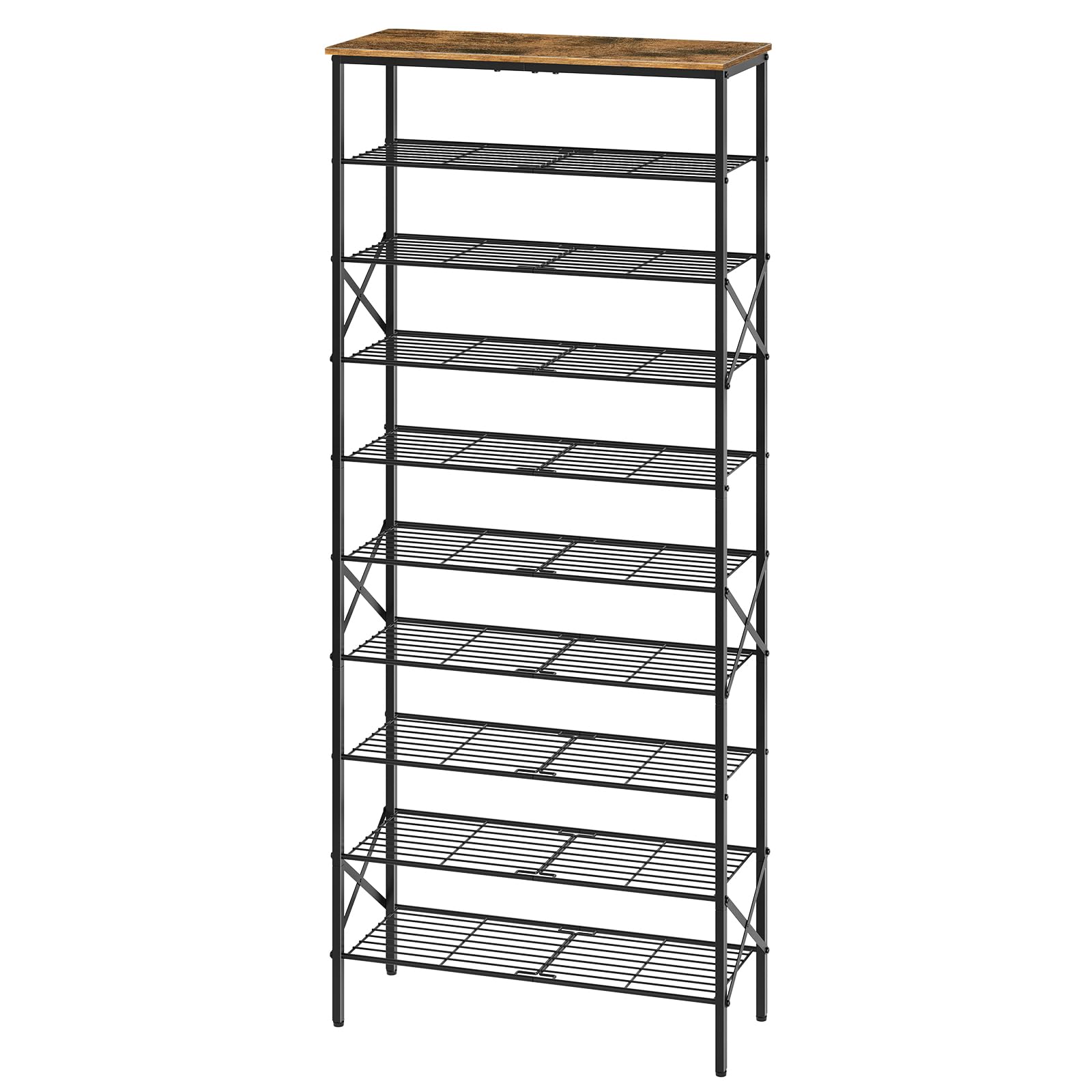 YATINEY 10-Tier Shoe Rack, Tall Shoe Rack, Shoe Shelf for 40 Pairs of Shoes, Large Capacity Shoe Organizer, Durable and Stable, Industrial Style, Rustic Brown XSS10BR