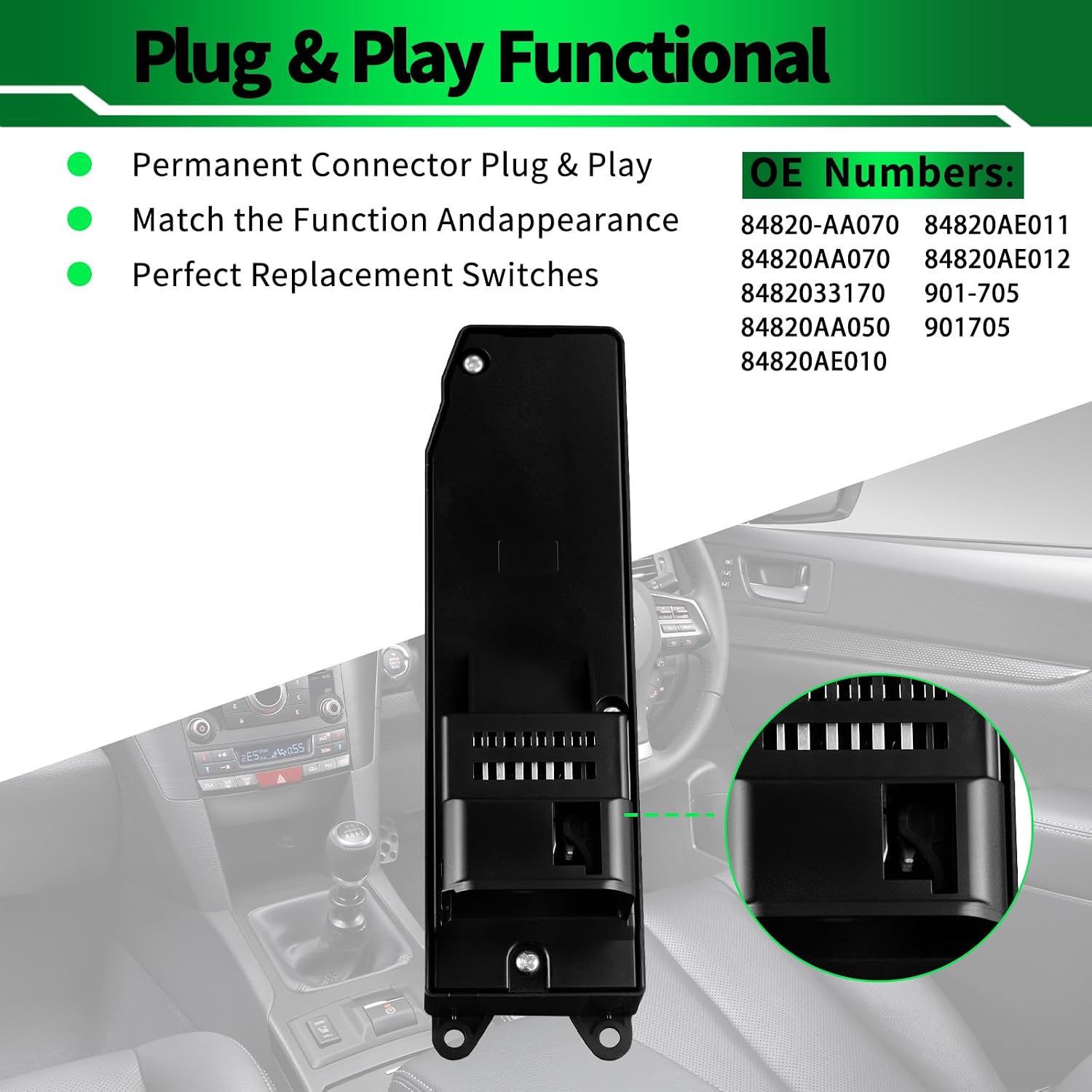 284820-AA070 Driver Side Master Power Window Switch for:-Toyota Camry 2002-2006, Corolla 2003-2008, Matrix 2003-2008, Tacoma 2005-2007 for:-Scion xa xb 04-06 for:-Pontiac Vibe OE# 84820AA070