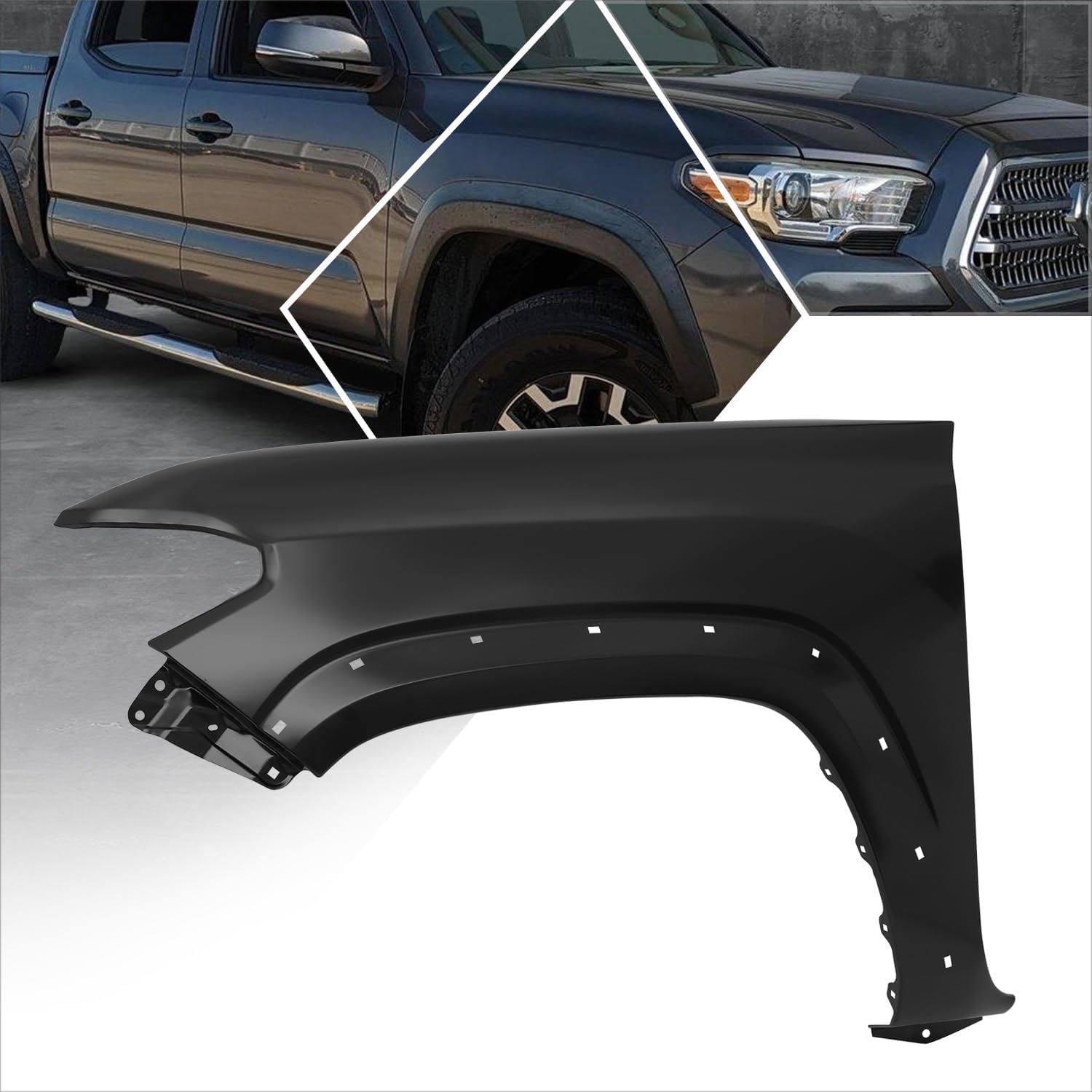 PM PERFORMOTOR Factory Style Front Left Driver Side Fender Compatible with 2016-2023 Toyota Tacoma, TO1240262, Primered Black