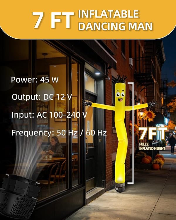 Puligoth 7 FT Inflatable Tube Dancing Man with Blower & Light - Yellow by Puligoth - Used condition - Image 3