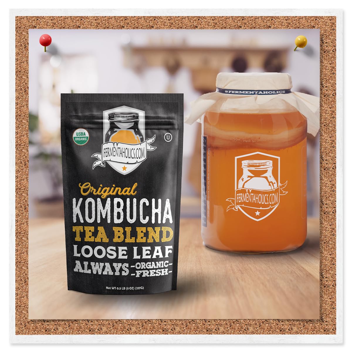 Fermentaholics USDA Certified Organic Kombucha Tea Blend | Makes 22 Gallons of Kombucha | Kosher Certified | Organic Black and Green Tea Blend | Loose Leaf (8 oz)