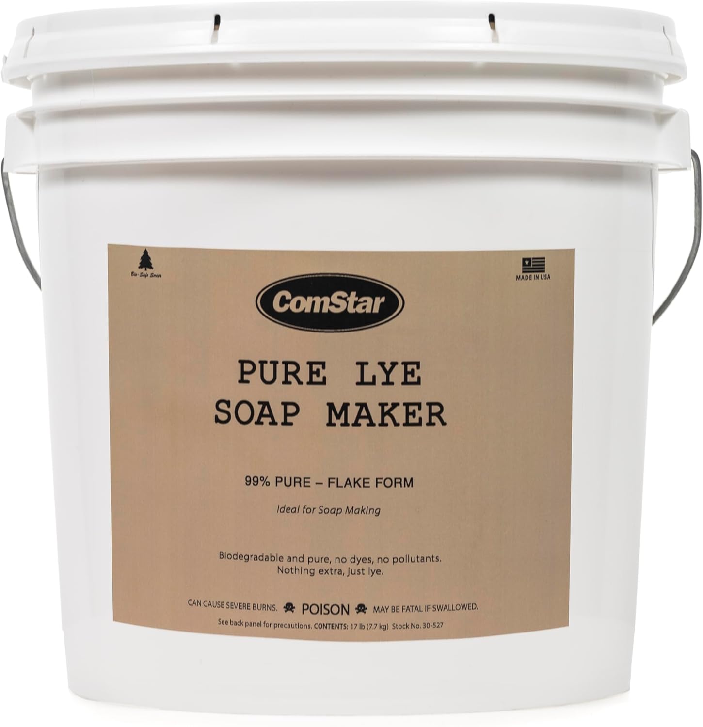 ComStar Pure Lye Flakes | 43 Pounds, 99% Pure Sodium Hydroxide Flakes, Ideal for Soap Making, Food Prep, Cleaning and More (30-528)