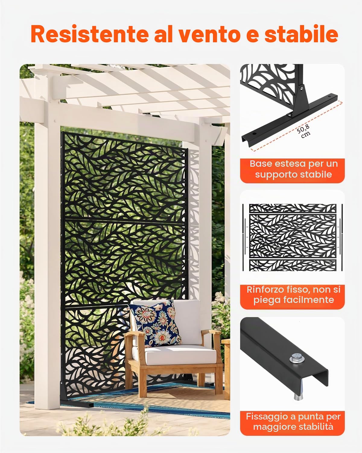 VEVOR Pannelli per Privacy in Metallo 120x50,8x183 cm Schermi Pannelli per Privacy all'Aperto, Fendivista Divisorio per Esterno Indipendente con Supporto, Recinzione Decorativa 3 Schermi da Giardino