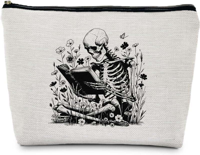 Necessaire de maquiagem gótica MKGRXZCW com estampa de caveira e leitura