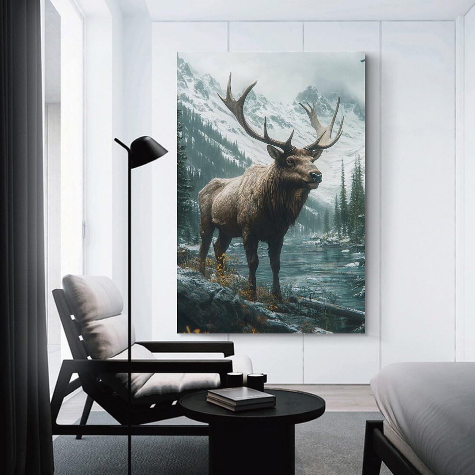 Junmoney Canvas Wall Art Majestic Elk in Mountain Landscape, 16x24inch(40x60cm), for Living Room, Bedroom, Office Or Hallway, Decorative Artwork with Broad Appeal